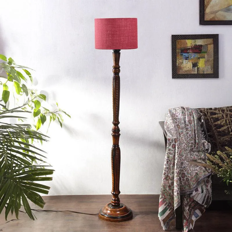 Biya Vintage Wooden Floor Lamp With Jute Shade - Pink media 3
