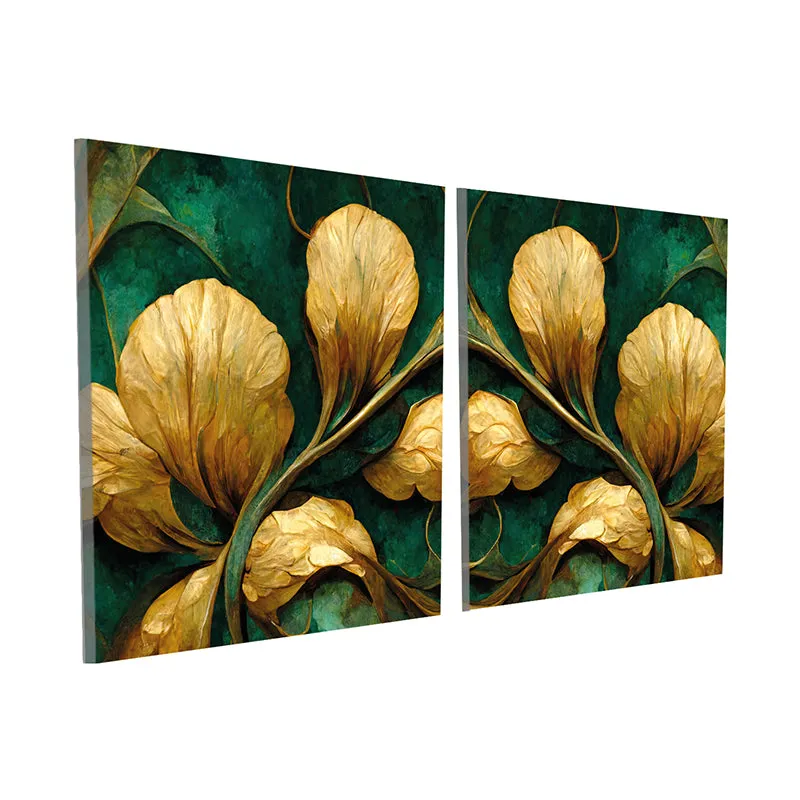 Petals Of Gold Canvas Wall Art - Set Of Two media 4