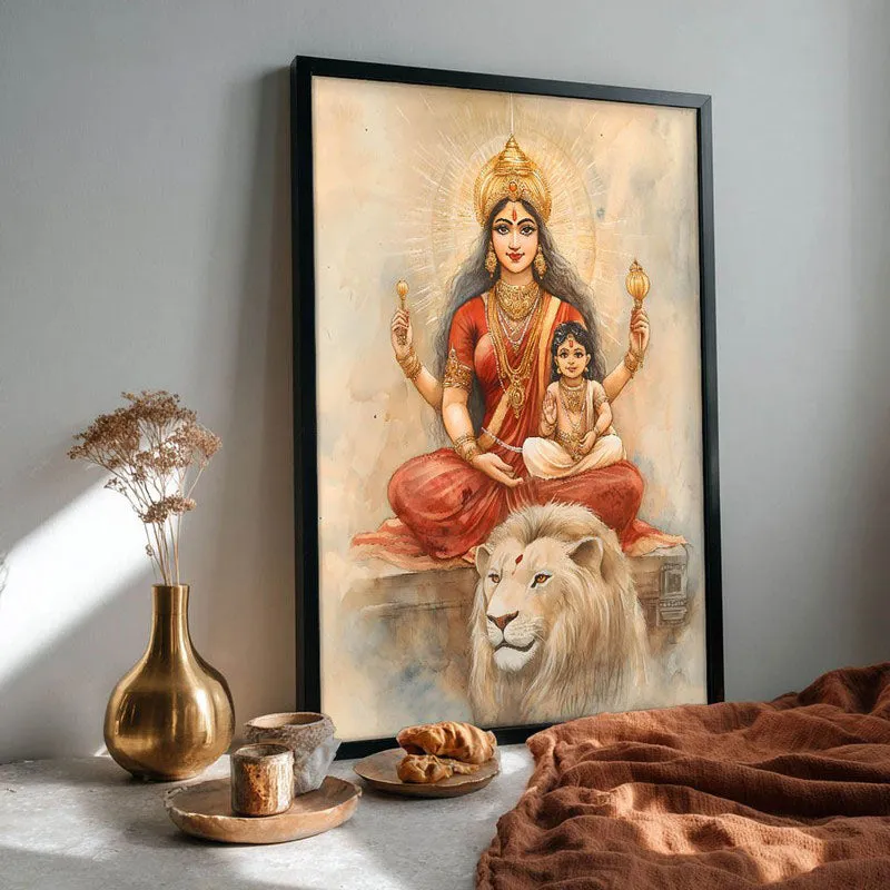 Jagadamba Spiritual Archival Paper Wall Painting With Frame - Black media 4