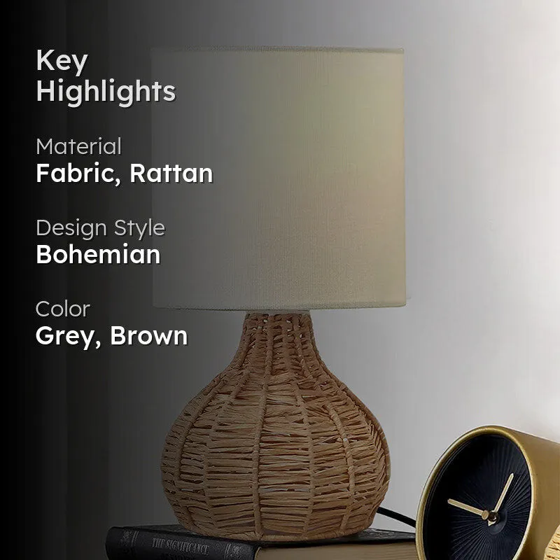 Palladian Edge Raffia Fabric Table Lamp - Grey,Brown media 2