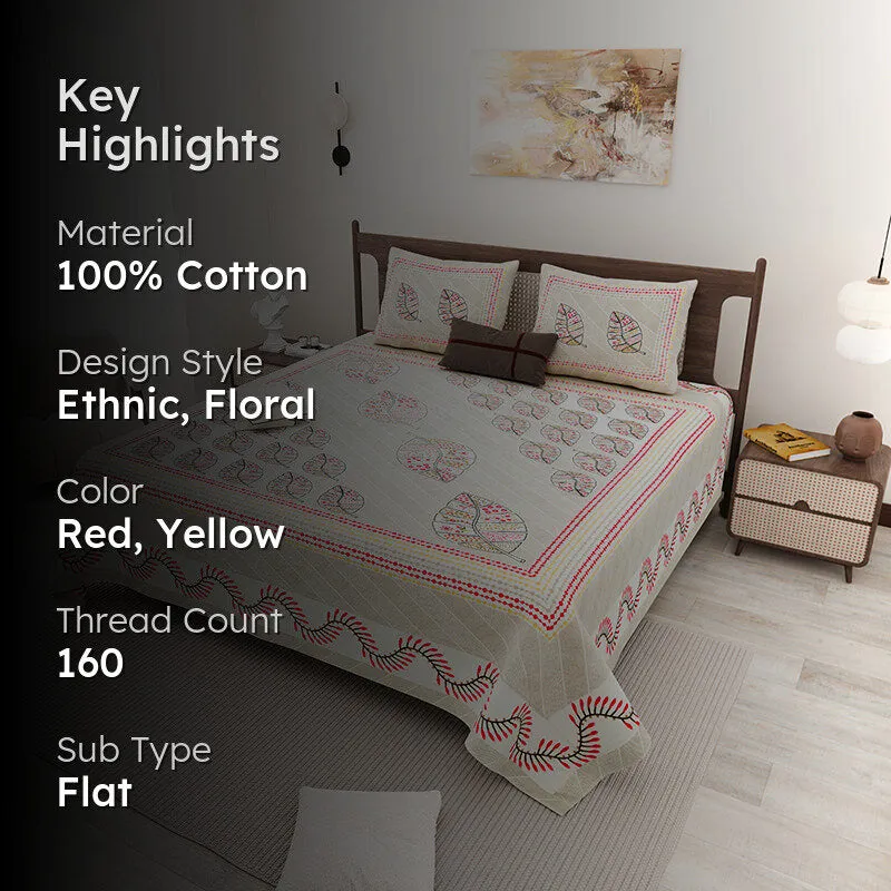 Anshika Ethnic Cotton Bedsheet (Pale Yellow) - 160 TC media 2