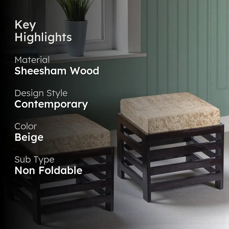 Vavex Sheesham Wooden Bench with Cushions (Beige) - Four Piece Set media 2