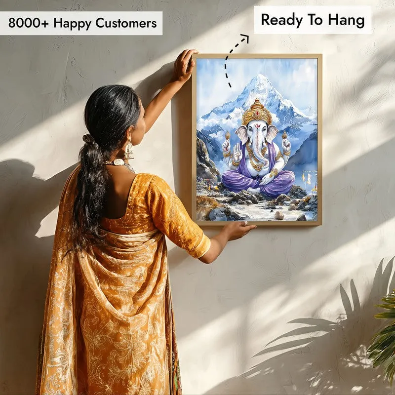 Ganapati Of The Heights Spiritual Archival Paper Wall Painting - Natural Brown Frame media 7
