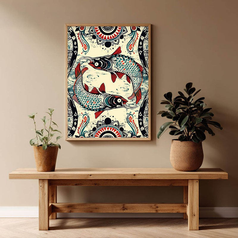 Fish Illustration Canvas Wall Painting With Brown Frame media 8