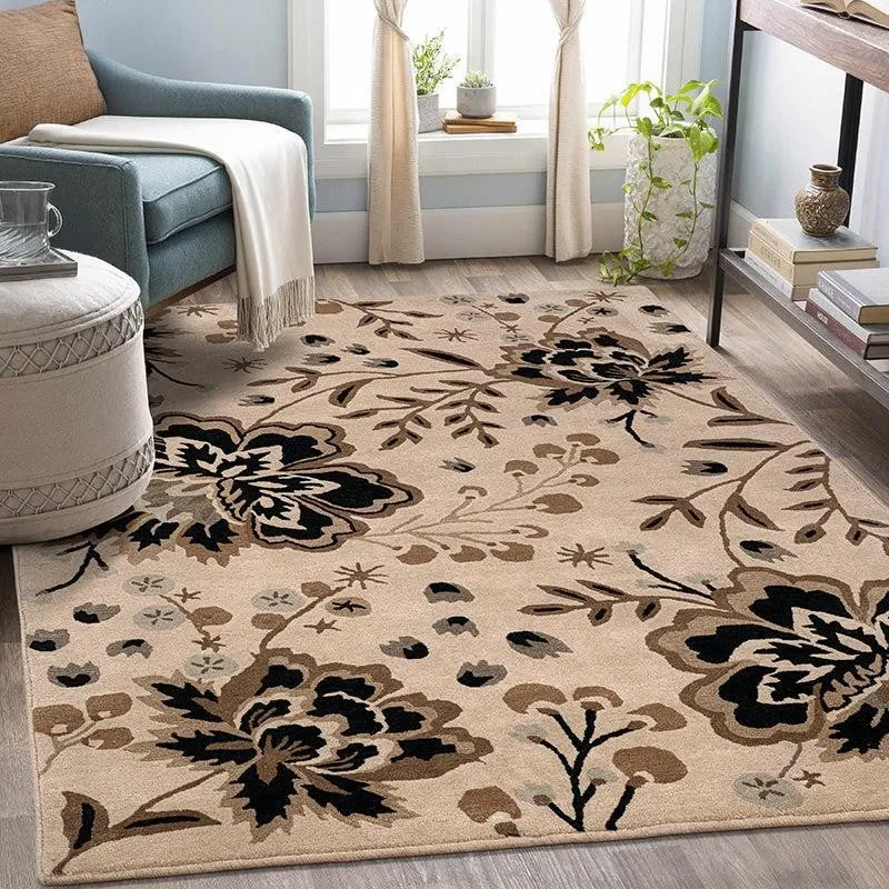 Haradrim Hand Tufted Floral Wool & Nylon Carpet - Black media 3