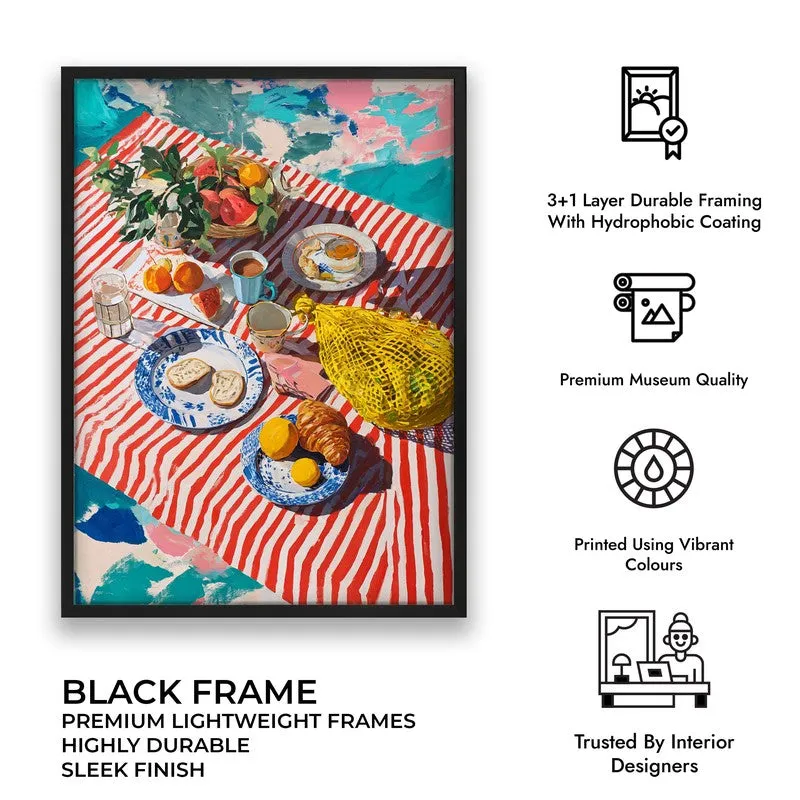 Stripe Picnic Canvas Wall Painting - Black Frame media 9