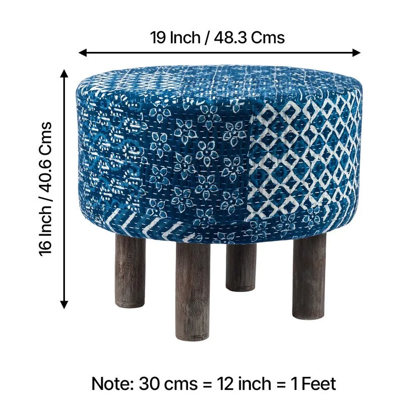 Pverix Acacia Wooden Ottomans - Blue media 9
