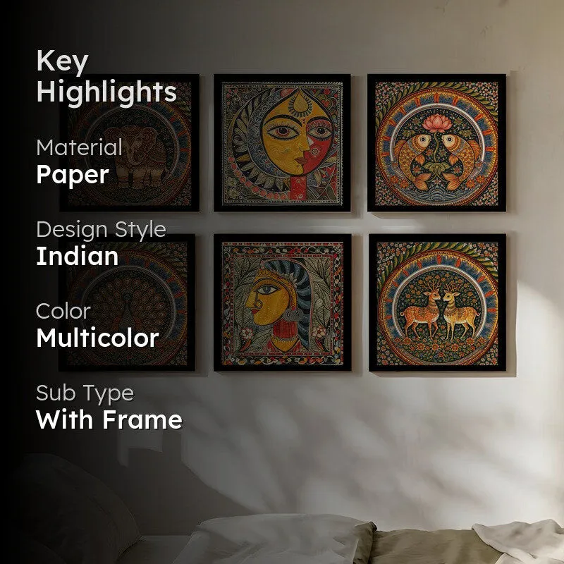 Timeless Motifs Paper Wall Paintings With Frame - Set Of Six media 2