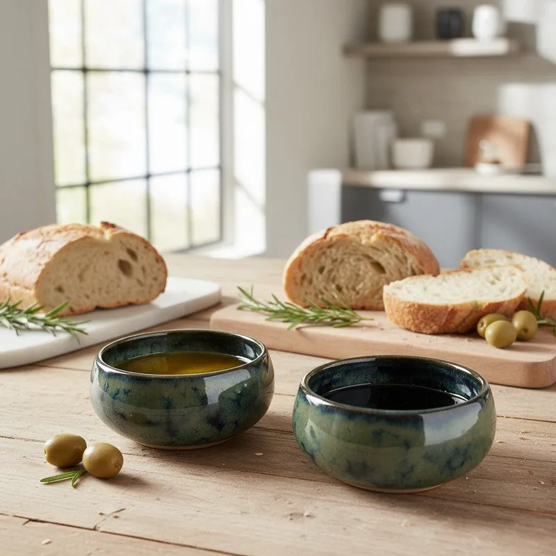Mystique Handcrafted Ceramic Dip Bowls (Olive Green,150 mL) - Set Of Two media 1