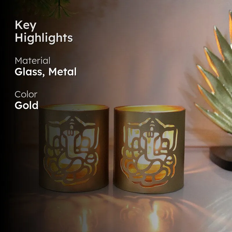 Ganesha Chaitanya Tealight Candle Holder (Gold) - Set Of Two media 2