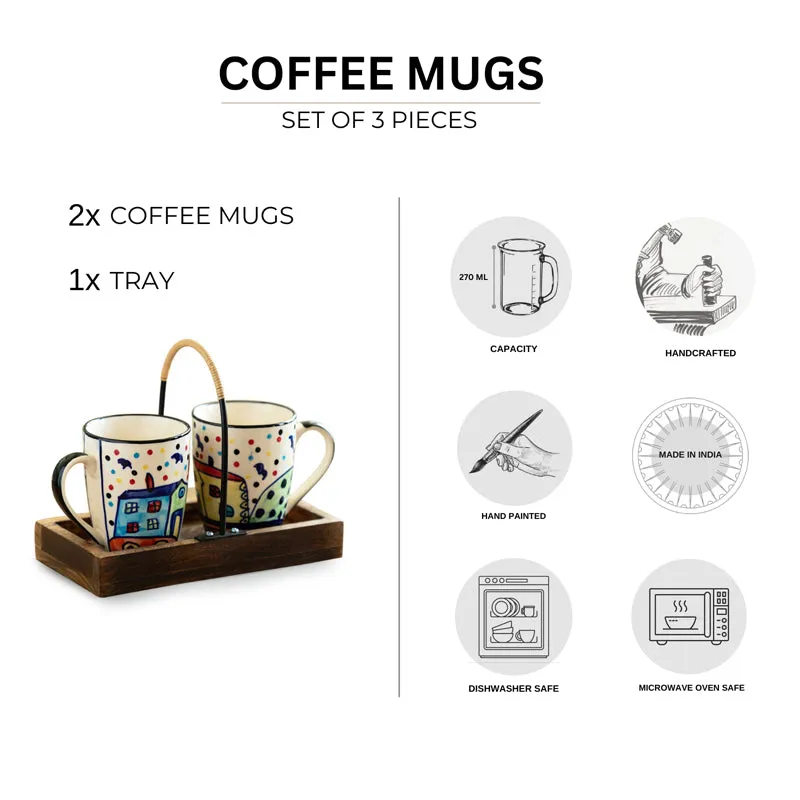 Coastal Cottage Handpainted Ceramic Coffee Mug With Tray (270 ML) - Three Piece Set media 6