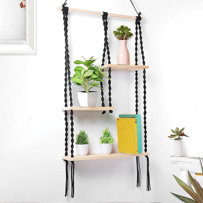 Knotra Macrame Wall Shelf - Black media 1
