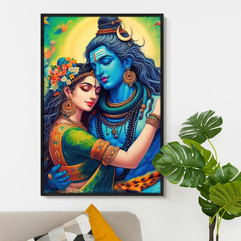 Shiva Shakthi Wall Painting With Frame media 5