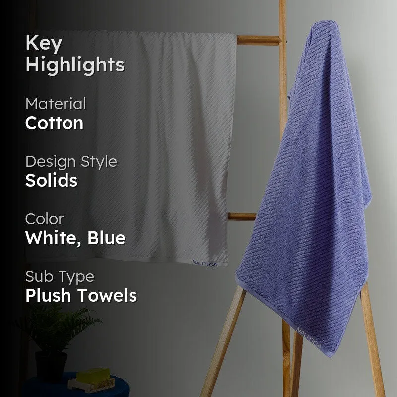Nautica Riviera Soft Cotton Bath Towel (White & Light Blue) - Set Of Two media 2