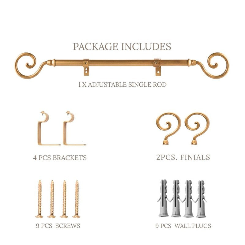 Glissara Extendable 1" Single Curtain Rods With Round Finial & Brackets (Gold) media 6