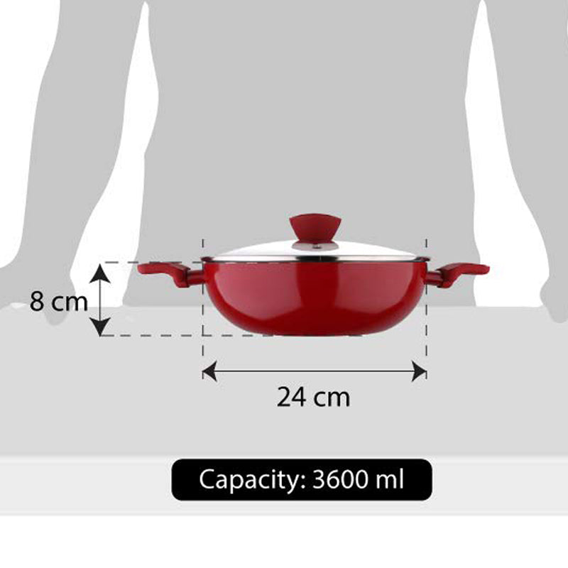 Bergner Bellini Plus Non Stick Kadhai With Lid (Red) - 3600 mL media 7