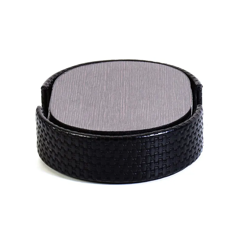 Tishue Faux Leather Coaster (Black) - Seven Piece Set media 7