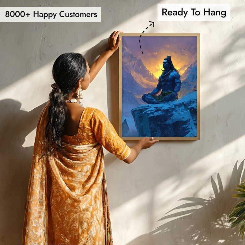 Lord Shiva Meditating I Archival Paper Wall Art - Natural Brown Frame media 7