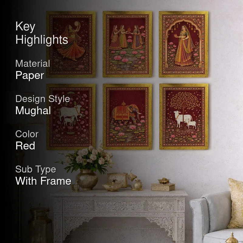 Royal Crimson Paper Wall Painting With Frame - 2