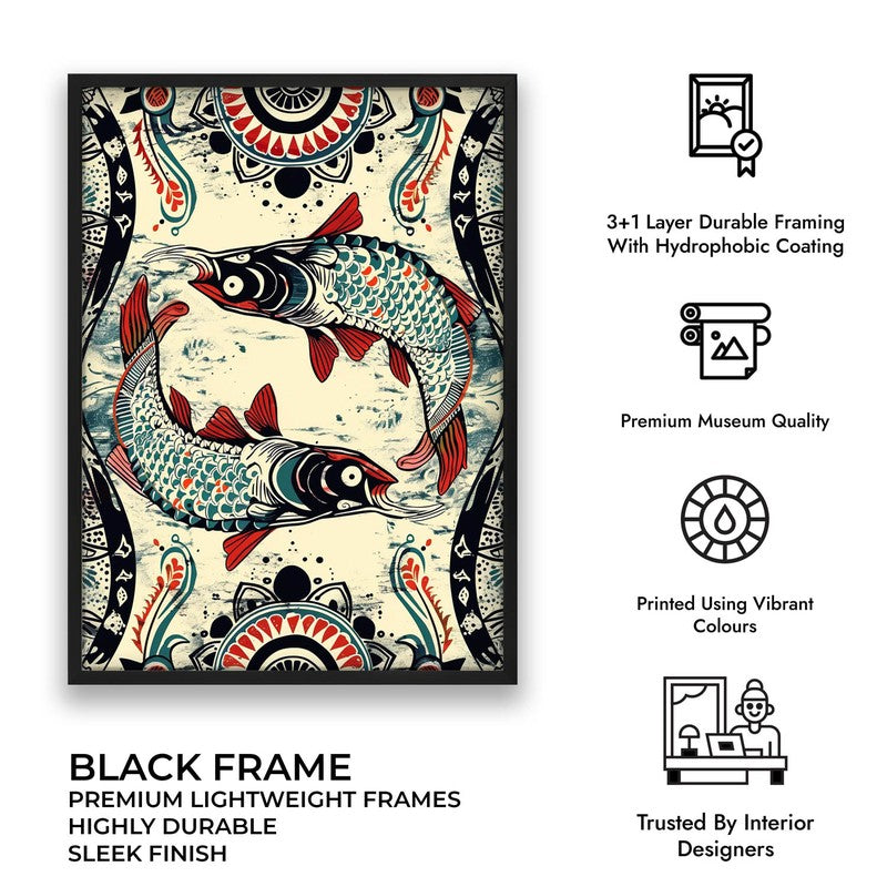 Fish Illustration Canvas Wall Painting With Black Frame media 12