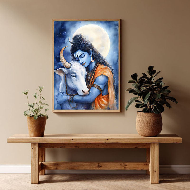 Kailasa Vihari Spiritual Archival Paper Wall Painting - Natural Brown Frame