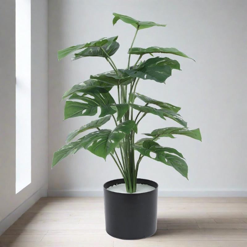 Faux Fringe Monstera Artificial Plant With Black Plastic Pot - 2.13 ft media 4