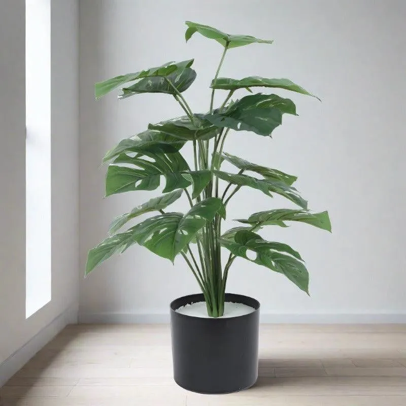 Faux Fringe Monstera Artificial Plant With Black Plastic Pot - 2.13 ft media 4