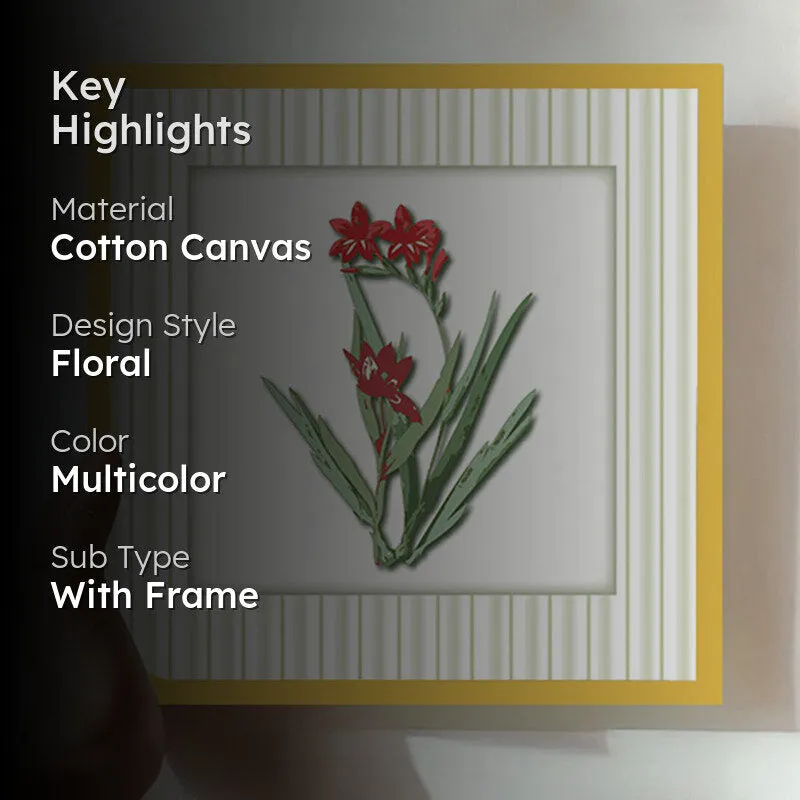 Stems & Scarlet Wall Art with Gold Frame media 2