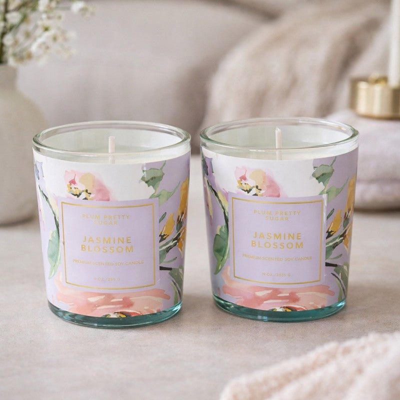 Jasmine Blossom Scented Candle Glass Jar - Set Of Two media 6