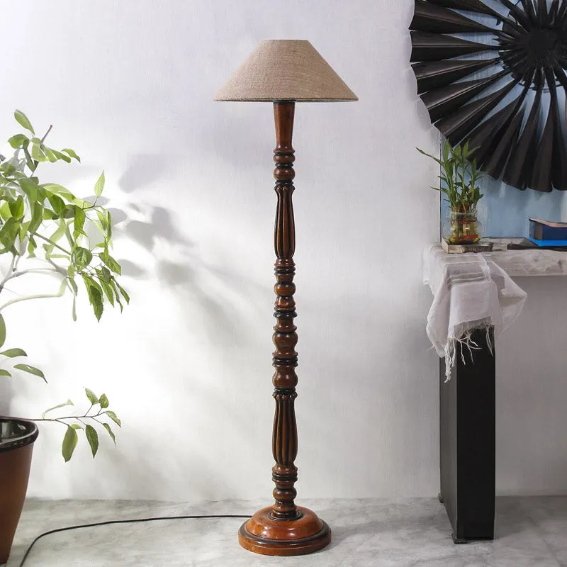 Masiya Vintage Wooden Floor Lamp With Jute Shade - Beige media 3