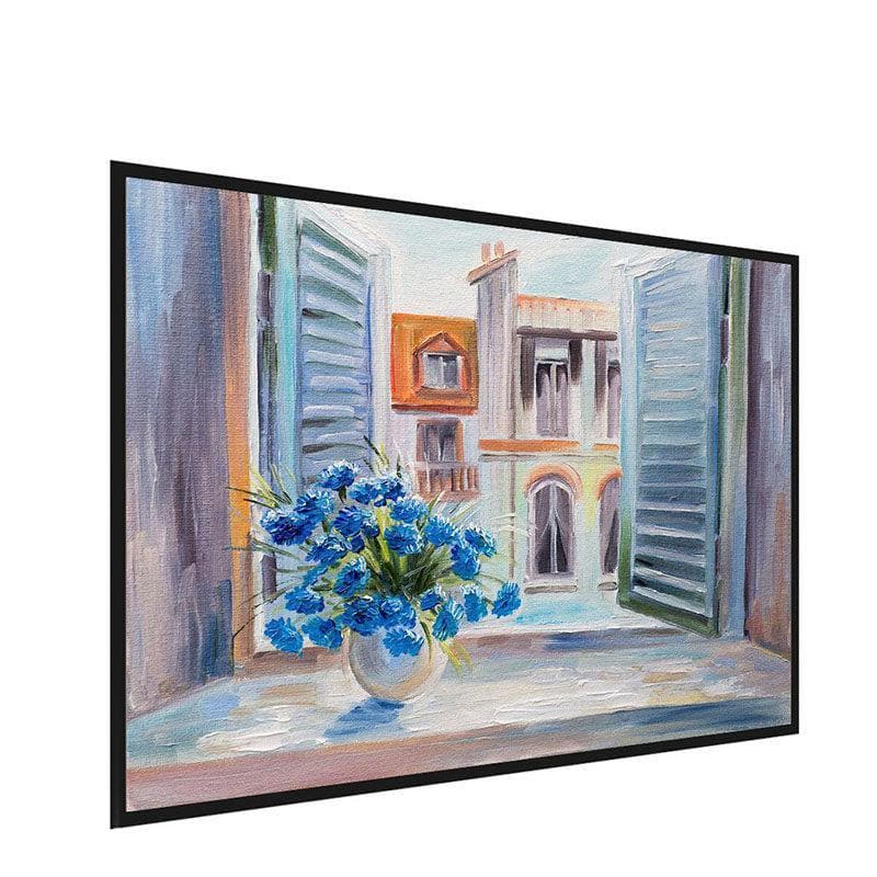 Flowers In The Balcony Canvas Wall Art - Black Frame media 3
