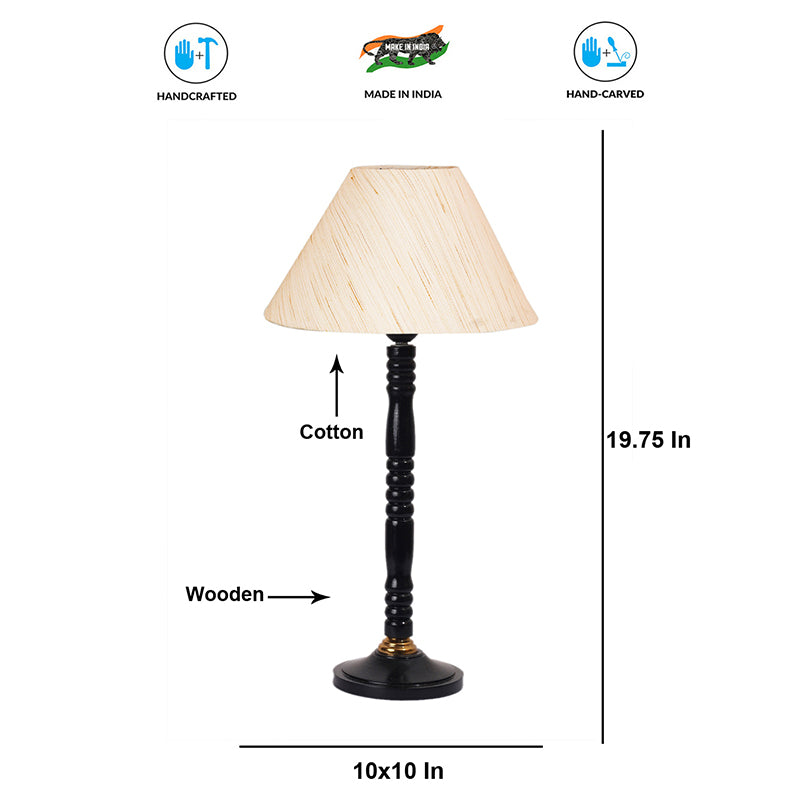 Glow Mesa Table Lamp With Carved Wooden Base - Beige,Black media 4