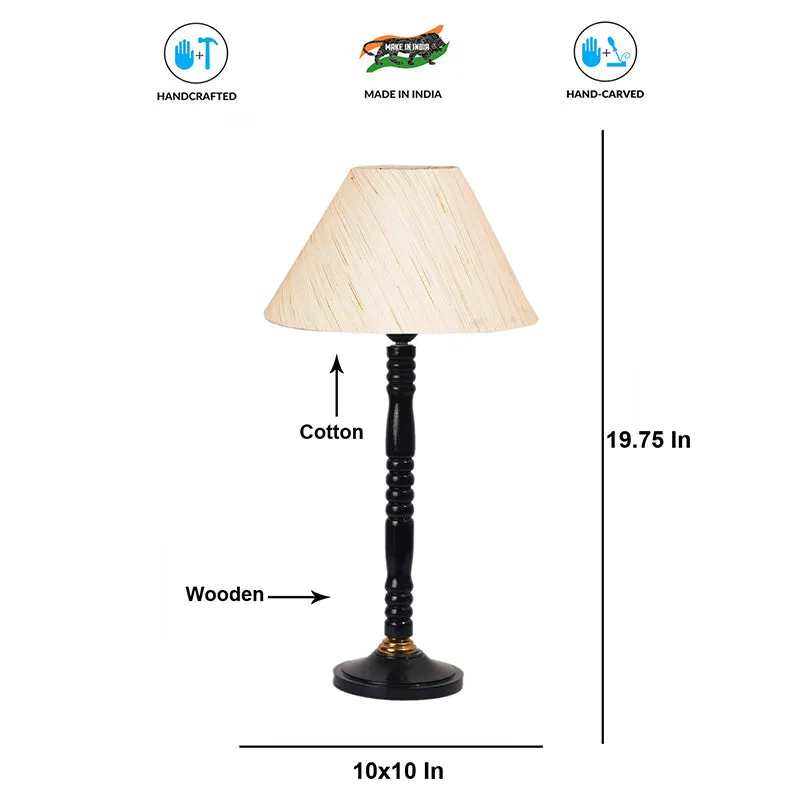 Glow Mesa Table Lamp With Carved Wooden Base - Beige,Black media 4