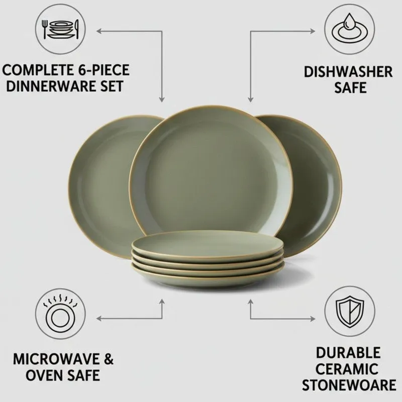 Ceramic Dinner Plates (Green) - Set of Six media 7