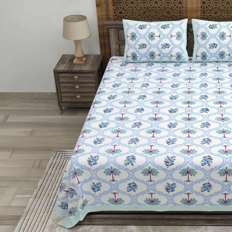 Desion Cotton Bedsheet (White,Green,Blue) - 240 TC media 3