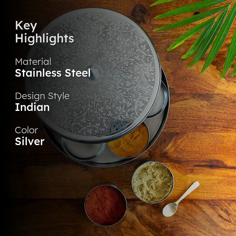Shahi Rasa Hand-Etched Stainless Steel Masala Box media 2