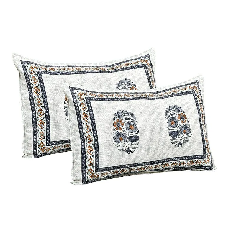 Thantra Ethnic Cotton Bedsheet (White,Grey) - 180 TC media 4