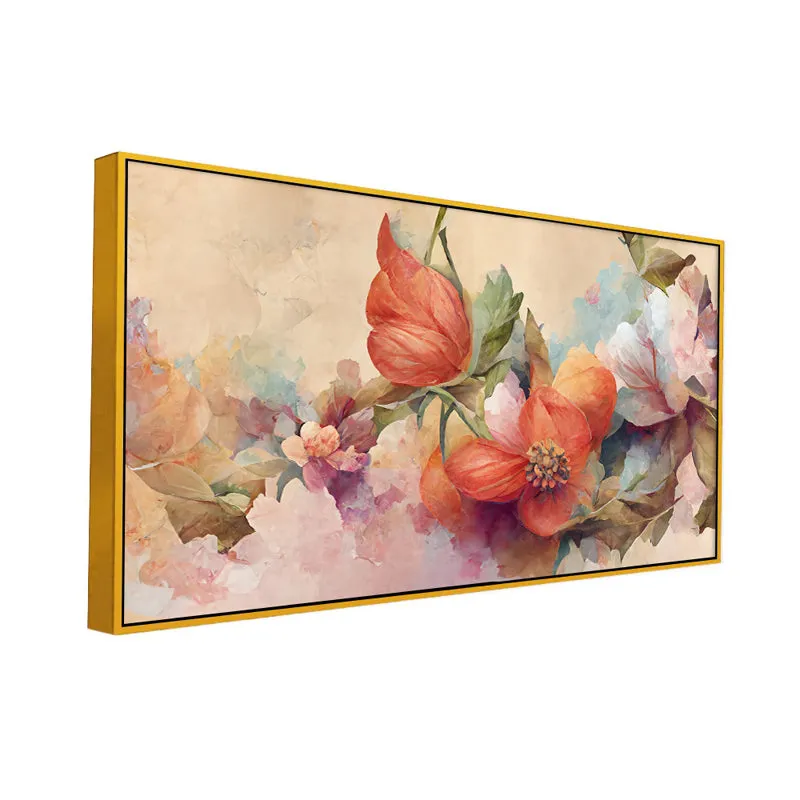Pastel Petal Explosion Floral Canvas Wall Painting With Frame - Gold media 3