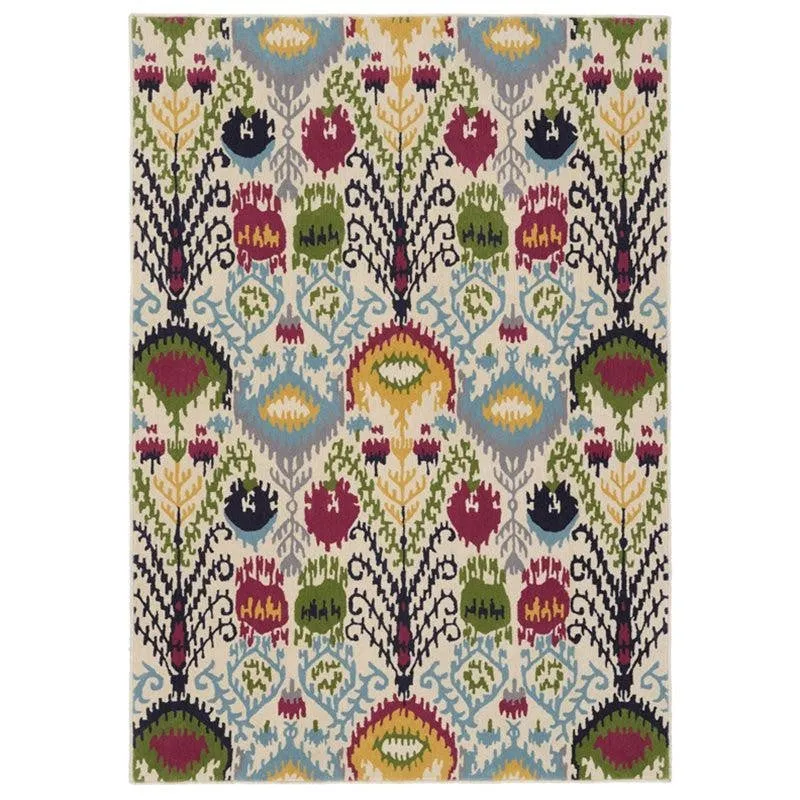 Saruman Hand Tufted Ethnic Wool & Nylon Carpet - Beige & Green media 1