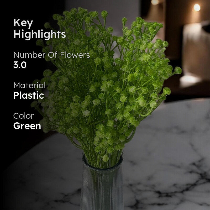 Baby's Breath Plastic Gypsophila Artificial Flower (Green) - Set Of Three media 2