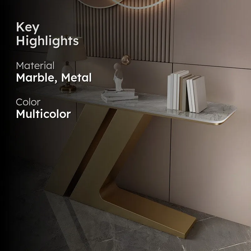 Elegant Metal Console Table with Marble Top (Gold) - Large media 2