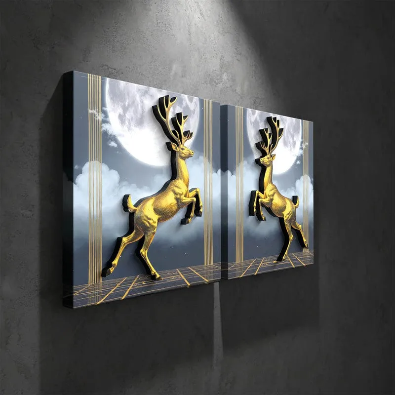 Royal Antlers Canvas 3D Wall Art - Set Of Two media 3