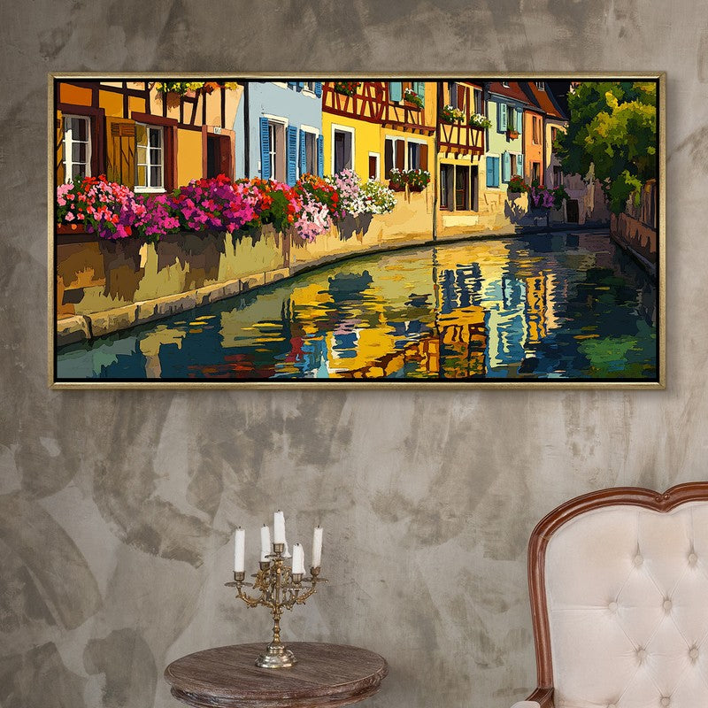 Aquarelle Canal Canvas Wall Painting With Frame