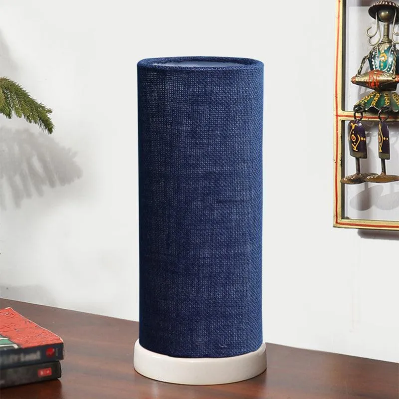 Esto Tower Wooden Table Lamp With Jute Shade - Blue,White media 3