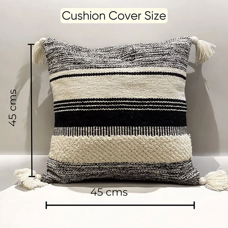 Striped Plush Tufted Cushion Cover ((Black & White)) - Set Of Two media 7