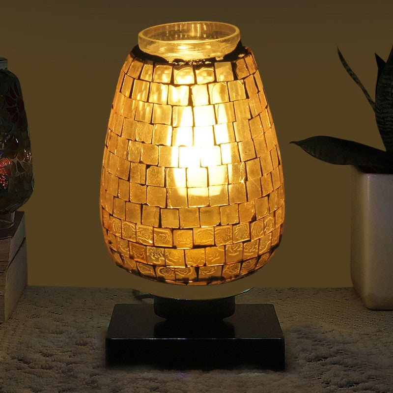 Prismate Mosaic Glass Table Lamp With Wooden Base