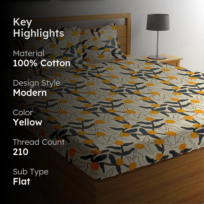 Micah Mango Floral Cotton Bedsheet - 210 TC media 2