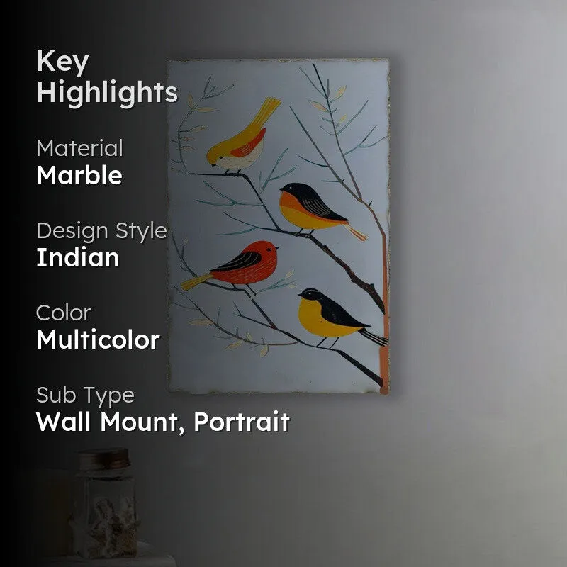 Songbirds on Branchline Marble Wall Art - 8 Inches media 2