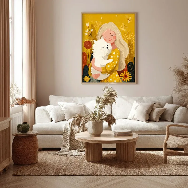 Golden Snuggle Canvas Wall Painting - Brown Frame media 5