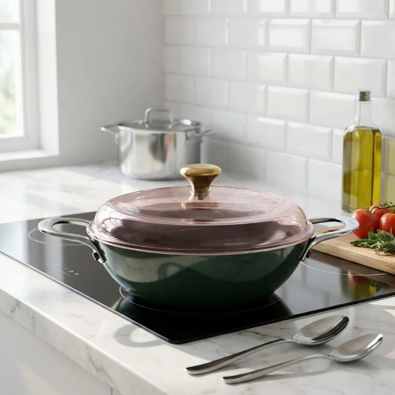 Cumin Co Enamel Cast Iron Kadhai (3100 mL) - Green media 1